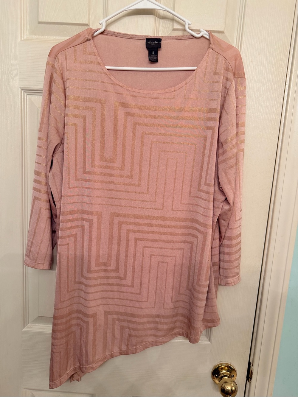 Chico's Pink Geometric-Stripe 3/4 Sleeve Tunic